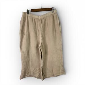 Honest Cotton Womens L/XL Pull On Gauzy Crinkle Cropped Palazzo Pants Beachy